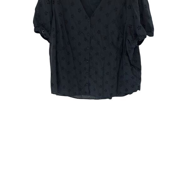 J.Crew Eyelet Button Front Shirt Black V-Neck Basic Short Sleeve Dressy Size XXL - Picture 5 of 12